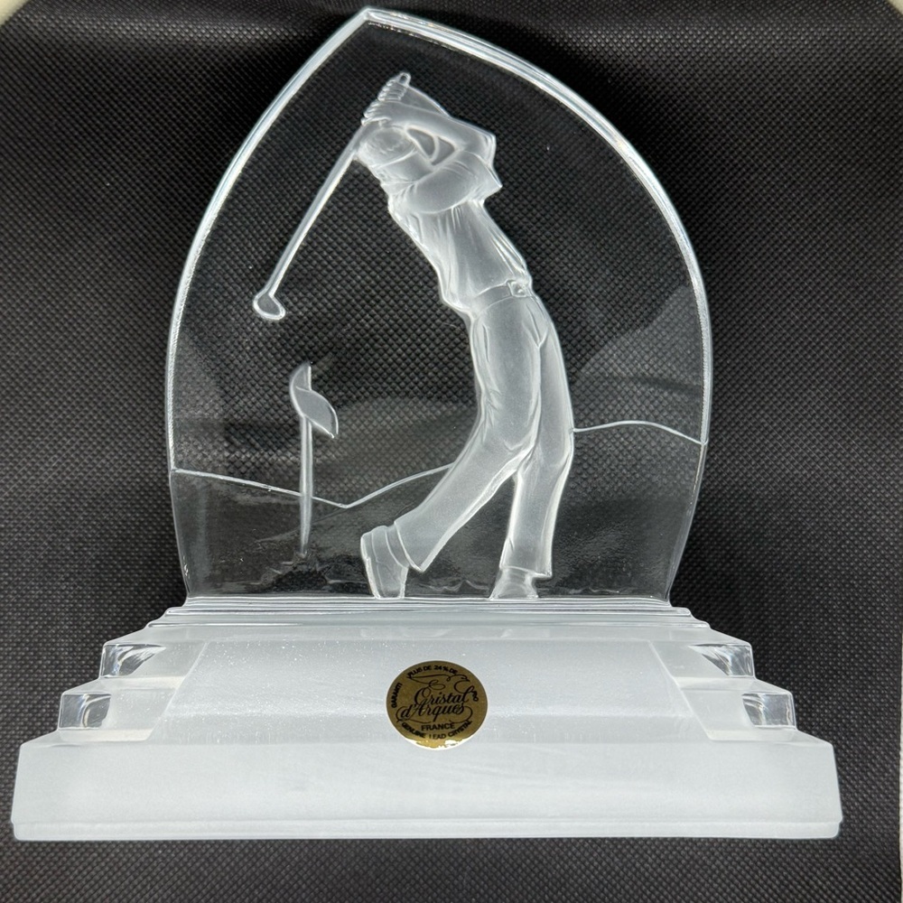 Vintage Cristal d'Arques France Lead Crystal Golf Desk Trophy Ornament 3D - Picture 2 of 8